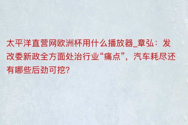 太平洋直营网欧洲杯用什么播放器_章弘：发改委新政全方面处治行业“痛点”，汽车耗尽还有哪些后劲可挖？