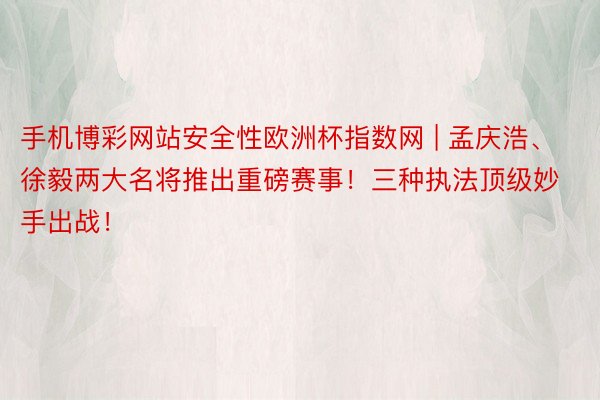 手机博彩网站安全性欧洲杯指数网 | 孟庆浩、徐毅两大名将推出重磅赛事！三种执法顶级妙手出战！