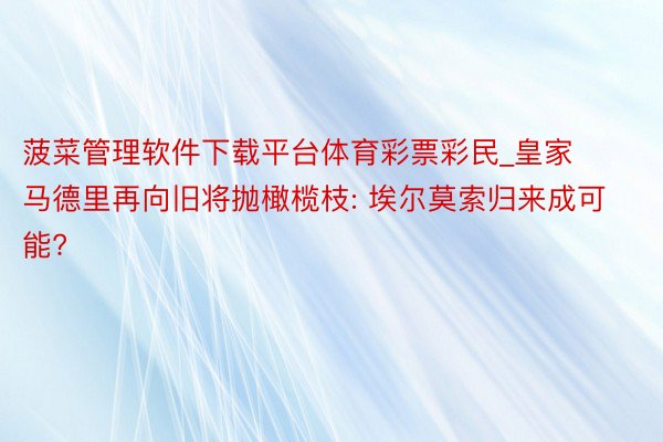 菠菜管理软件下载平台体育彩票彩民_皇家马德里再向旧将抛橄榄枝: 埃尔莫索归来成可能?