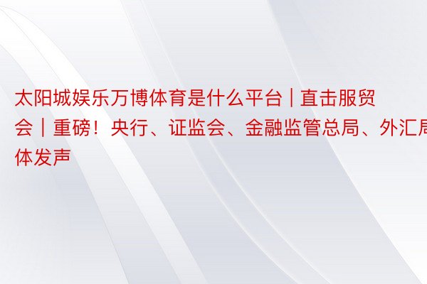 太阳城娱乐万博体育是什么平台 | 直击服贸会｜重磅！央行、证监会、金融监管总局、外汇局集体发声