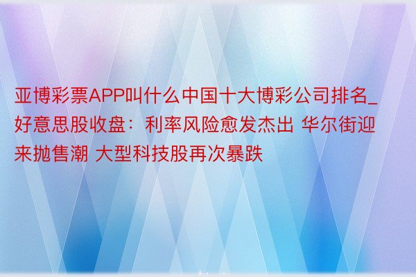 亚博彩票APP叫什么中国十大博彩公司排名_好意思股收盘：利率风险愈发杰出 华尔街迎来抛售潮 大型科技股再次暴跌